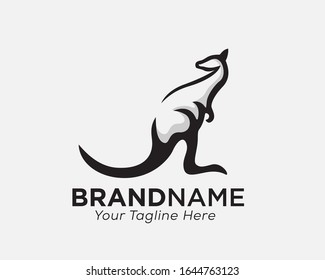 Stand kangaroo look back on white background logo design inspiration