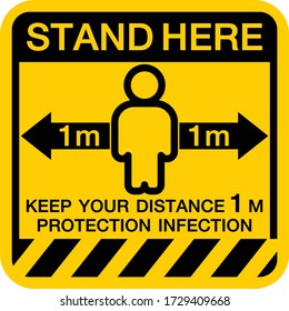 stand in line, stand wait here,  please keep distance,  protecting infection from a Covid-19 virus, concept Coronavirus outbreak spreading, 