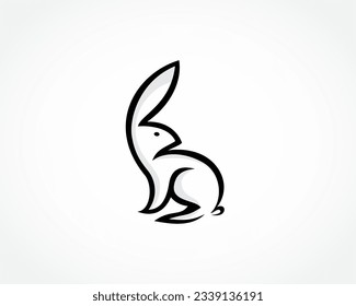 stand looking back line art bunny rabbit logo design template illustration inspiration