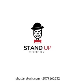 stand up man logo design concept,podcast logo,icon vector template line art style logo,funny face man comedian