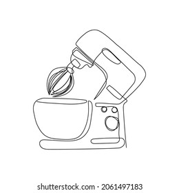 Stand mixer continuous line drawing. One line art of home appliance, kitchen, electrical, food processor, kitchen whisk, spar.