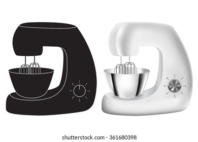 Stand Mixer icon and realistic vector isolated on white background. Stainless steel.