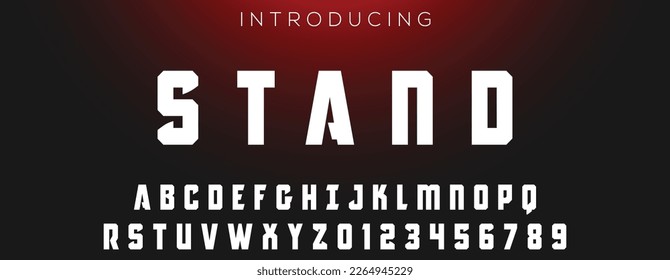 STAND Modern abstract digital tech font. Logo creative font, type, technology, movie, digital, music, movie. Font and illustration in vector format.