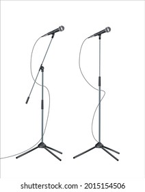 Stand with modern microphone on white background