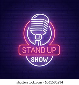 Stand Up neon sign, bright signboard, light banner. Stand Up logo, emblem. Vector illustration