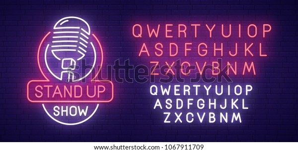 Stand Up neon\
sign, bright signboard, light banner. Stand Up logo, emblem. Neon\
sign creator. Neon text\
edit