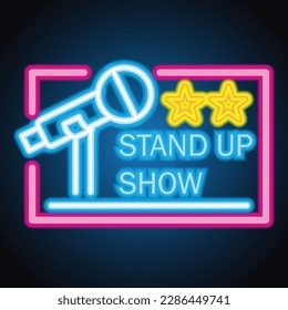 Stand up neon sign for stand up comedy signboard. vector illustration