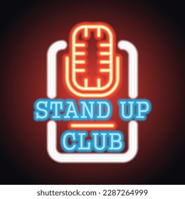 Stand up neon sign for stand up comedy signboard. vector illustration
