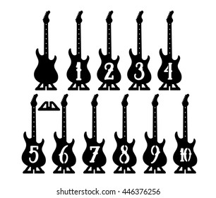 Stand on the table with figures- die cut pattern. Cutout silhouette panel. Fretwork oriental background. Laser cut pattern background vector.Vector ornamental panel.wood/Paper cutting. Rock/ Guitar