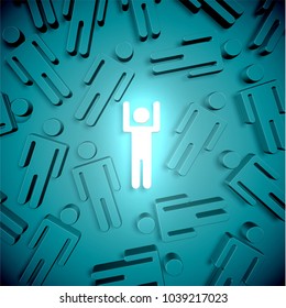 Stand out from the crowd glowing man with raised hand, vector il