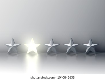 Stand out from the crowd glowing star among grey ones, vector illustration