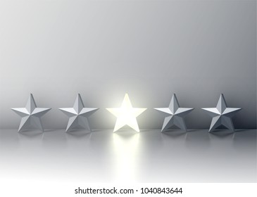 Stand out from the crowd glowing star among grey ones, vector illustration
