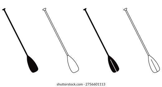 Stand Up Paddle Board Paddle and Oar Icon Set Vector – Minimalist Black Silhouette SUP Paddles for Water Sports and Activities	
