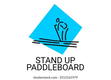 stand up paddle board sport vector line icon. an athlete rowing a paddle board. sport pictogram, vector illustration.