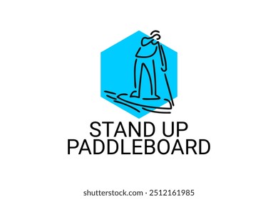 Stand Up Paddle Board Icono de línea de Vector deportivo. Un atleta remando una tabla de remo. Pictograma deportivo, Ilustración vectorial.