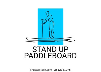 stand up paddle board sport vector line icon. an athlete rowing a paddle board. sport pictogram, vector illustration.