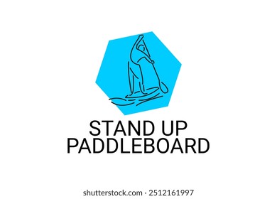 stand up paddle board sport vector line icon. an athlete rowing a paddle board. sport pictogram, vector illustration.