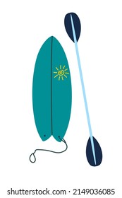 Stand Up Paddle board. SUP boarding elements, isolated on white background. Flat vector cartoon illustration, clipart.