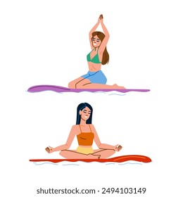 stand paddle board yoga  vector.  up sup, woman girl, surf sunset stand paddle board yoga character. people flat cartoon illustration
