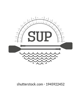 Stand up paddle boarding flat emblem illustration