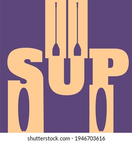 Stand up paddle boarding flat emblem illustration