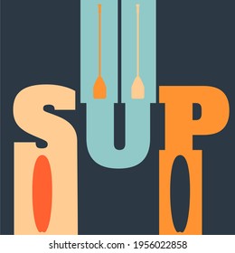 Stand up paddle boarding flat emblem illustration