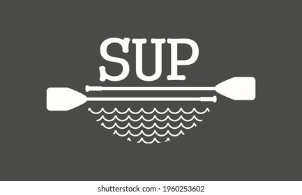 Stand up paddle boarding flat emblem illustration