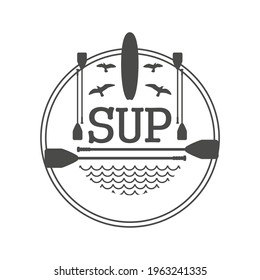 Stand up paddle boarding flat emblem illustration