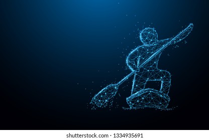 Stand up paddle boarding from lines, triangles and particle style design. Illustration vector