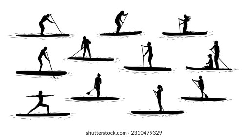 stand up paddle boarding (SUP) silhouettes.