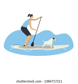 Stand Up Paddle Boarding with your dog Vector illustration set