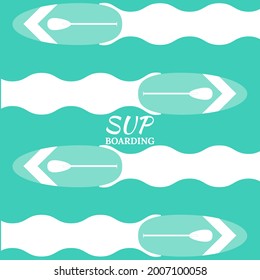 Stand Up Paddle- inflatable board, paddle an water background.  Vector illustration, flat style, background image for banner, poster.