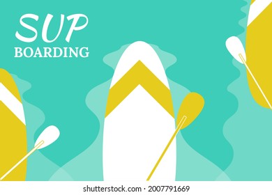 Stand Up Paddle- inflatable board, paddle an water background.  Vector illustration, flat style, background image for banner, poster.