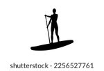 Stand Up paddle silhouette a woman is standing on a boat, Standup paddleboarding