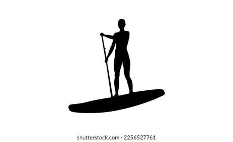 Stand Up paddle silhouette a woman is standing on a boat, Standup paddleboarding