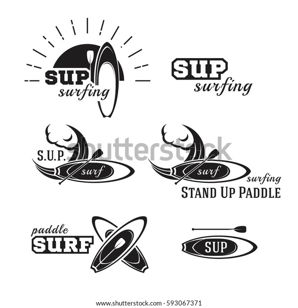 パドルで立ち上がれ サップサーフィンの看板 ロゴ のベクター画像素材 ロイヤリティフリー
