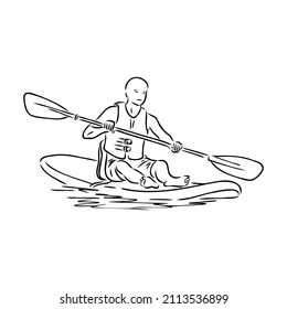 Stand up paddle surfing, boarding. Single female surfer with paddle. Surfrider girl on board. Paddleboarding, SUP fitness. fitness illustration. Abstract isolated contour of surfboarder.