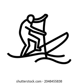 Stand up paddle surfing flat line icon. Paddleboarding, SUP fitness. Outline sign for mobile concept and web design, store