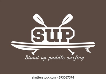 Levántate a la paleta. Símbolo de surfista, logotipo