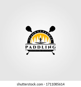 stand up paddle vintage logo vector silhouette illustration design