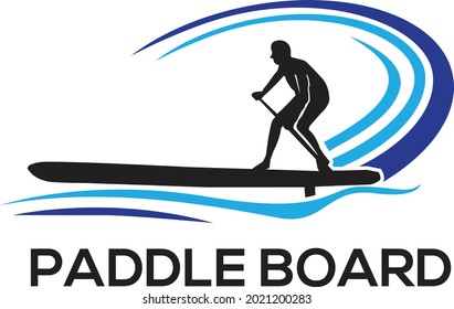 Stand up paddle vintage logo vector silhouette illustration design