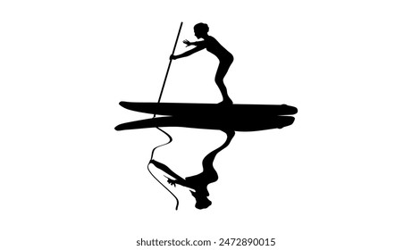 stand up paddle, woman is standing on a boat, black isolated silhouette