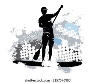 Stand up paddling graphic with dynamic background.