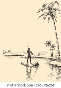 Stand up paddling hand drawing