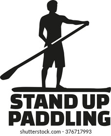 Stand up paddling word with silhouette