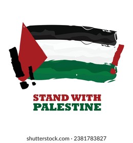 stand with palestine text with flag of palestine support justice icon logo vector illustration