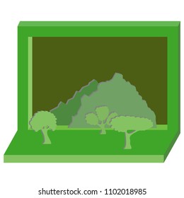 Stand with paper trees. Paper trees on a green banner. Flat design, vector illustration, vector.