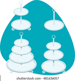 Stand for pastries. Wedding cupcake stand. White dessert stand set. Isolated.