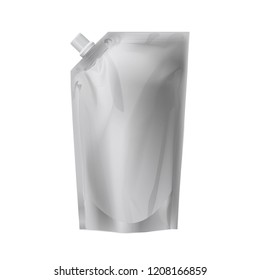 stand up pouch packaging for ketchup empty template on a white background