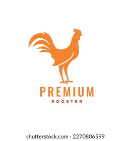 stand poultry chicken rooster flat modern long tails logo design vector icon illustration